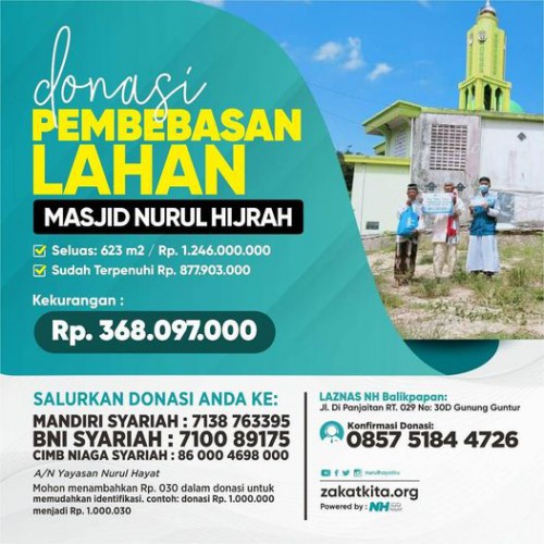 Donasi Pembebasan Lahan Masjid Nurul Hijrah Balikpapan
